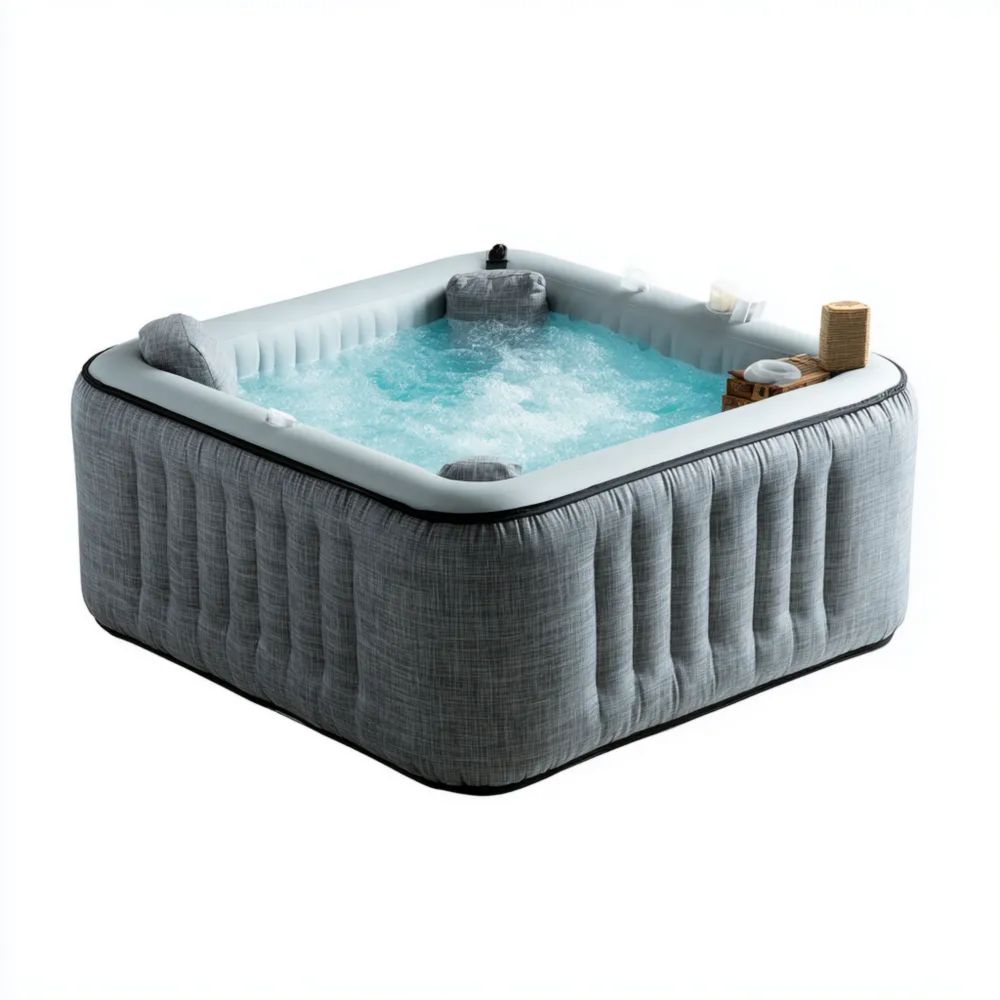 Aufblasbarer Whirlpool 185x185x65 cm Grau - Entspannung für 4 Personen-stillavio