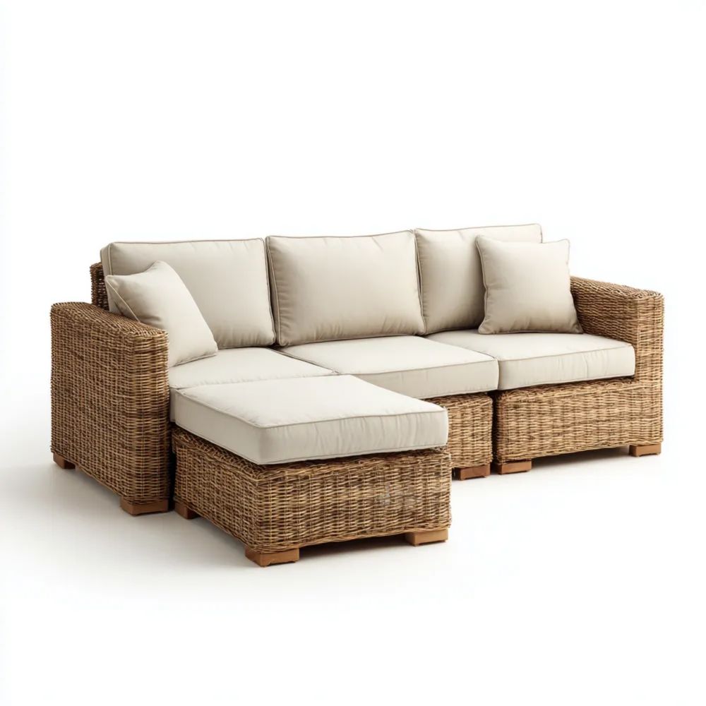 Garten-Ecksofa Rattan 210x150x85 cm – Beige – Moderner Stil-stillavio
