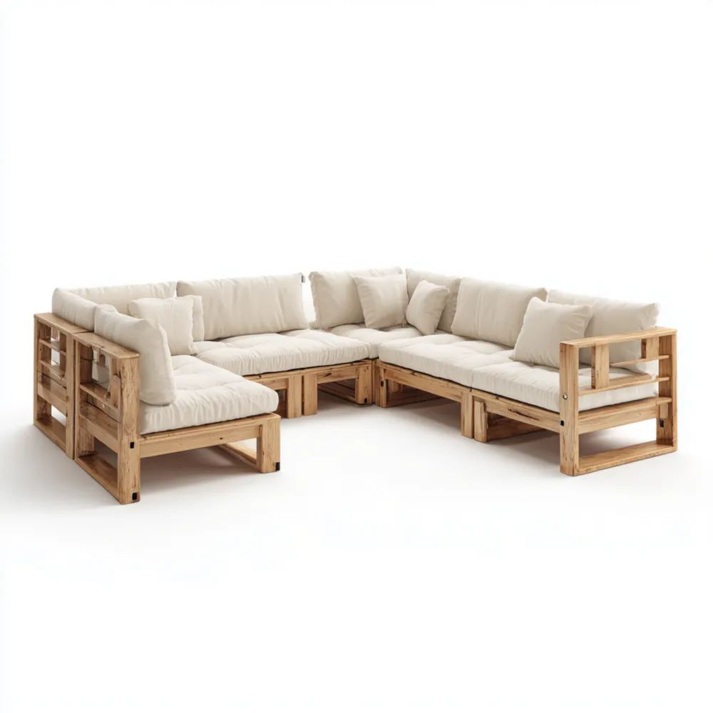 Garten-Ecksofa 250x250x85 cm Holzrahmen mit Kissen Beige – Modernes Design-stillavio