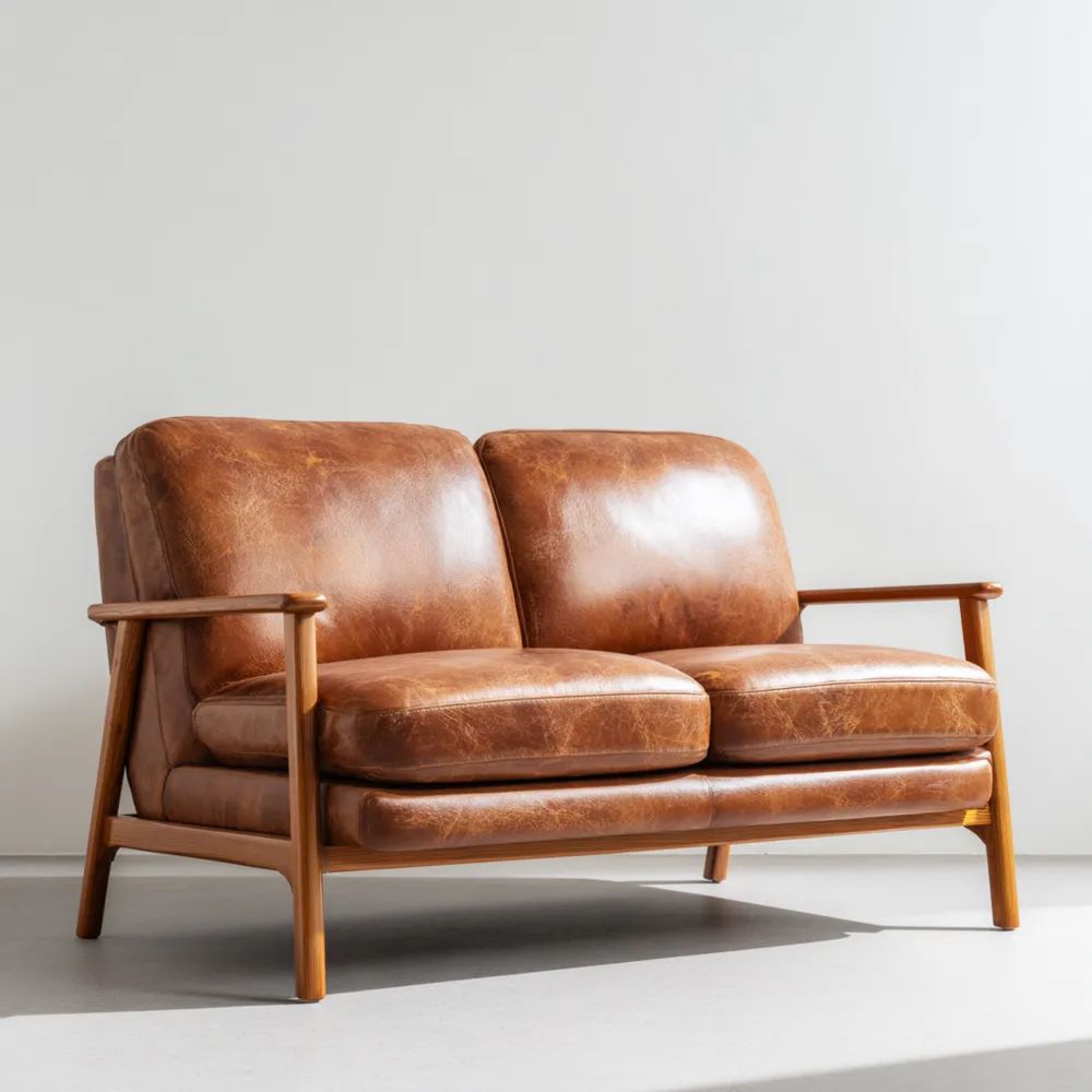 2-Sitzer-Sofa Leder 120x70x75 cm – Braun – Retro-Design-stillavio