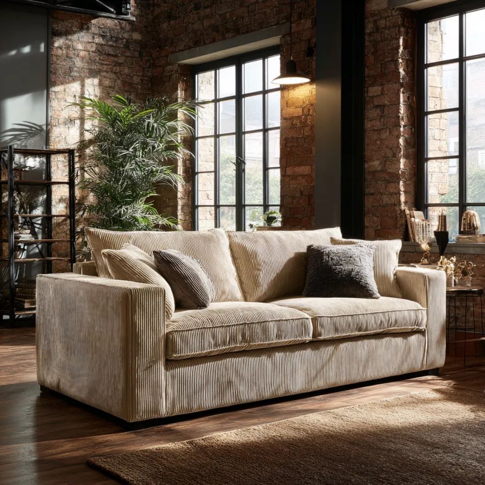2-Sitzer-Sofa Corduroy Beige 180x90x85 cm – Industrial Design-stillavio