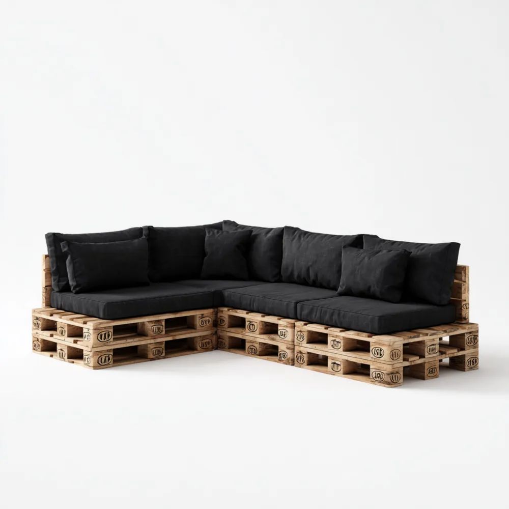 Paletten-Ecksofa Holz 250x200x80 cm – Schwarz – Industrieller Stil-stillavio