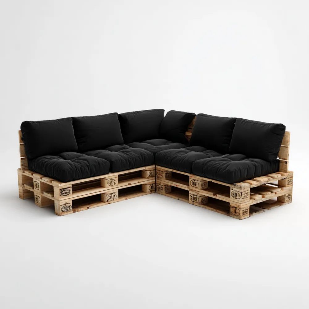 Garten-Ecksofa Paletten Holz 210x210x82 cm - Schwarz - Modernes Design-stillavio