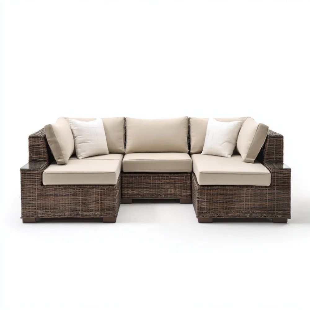 Rattan Garten-Ecksofa Set - Kunststoff Rattan Beige/Braun 200x80x40 cm - Modernes Design-stillavio