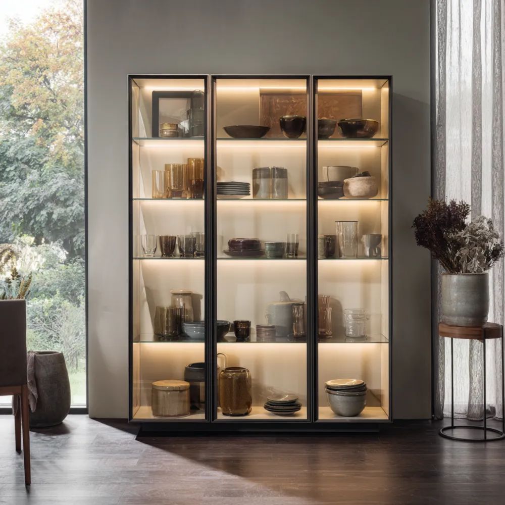 Vitrine Glas Holz 180x40x200 cm - Schwarz - Modernes Design-stillavio