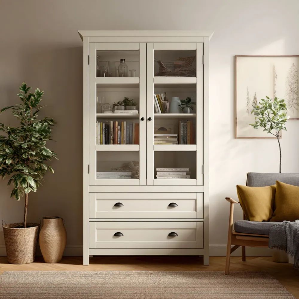 Vitrine Holz Glasvitrine 180x90x40 cm - Weiß - Klassisches Design-easeanova