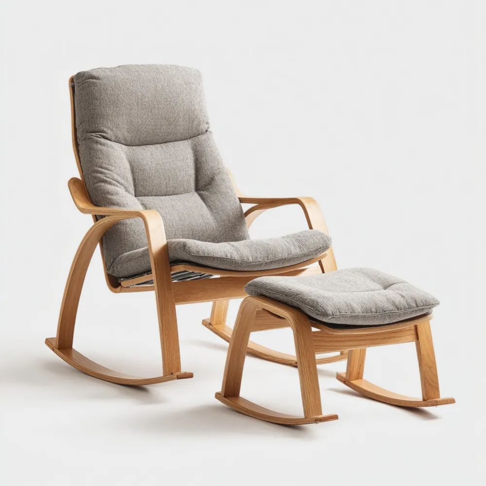 Schaukelstuhl mit Hocker 65x105x45 cm Holzkonstruktion Polsterung in Grau – Modernes Design-easeanova