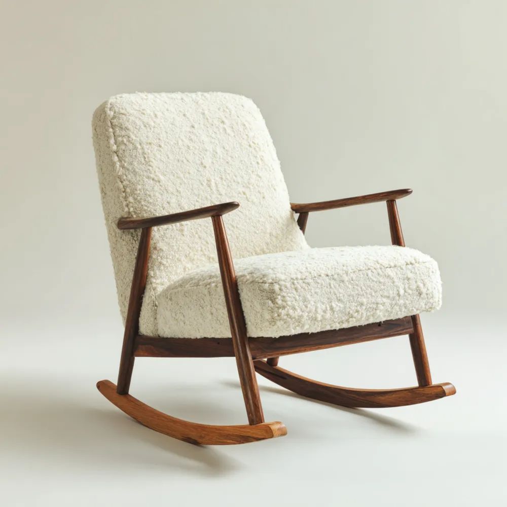 Schaukelstuhl Holzstruktur 60x70x80 cm – Cremeweißer Bezug – Retro-Stil-easeanova