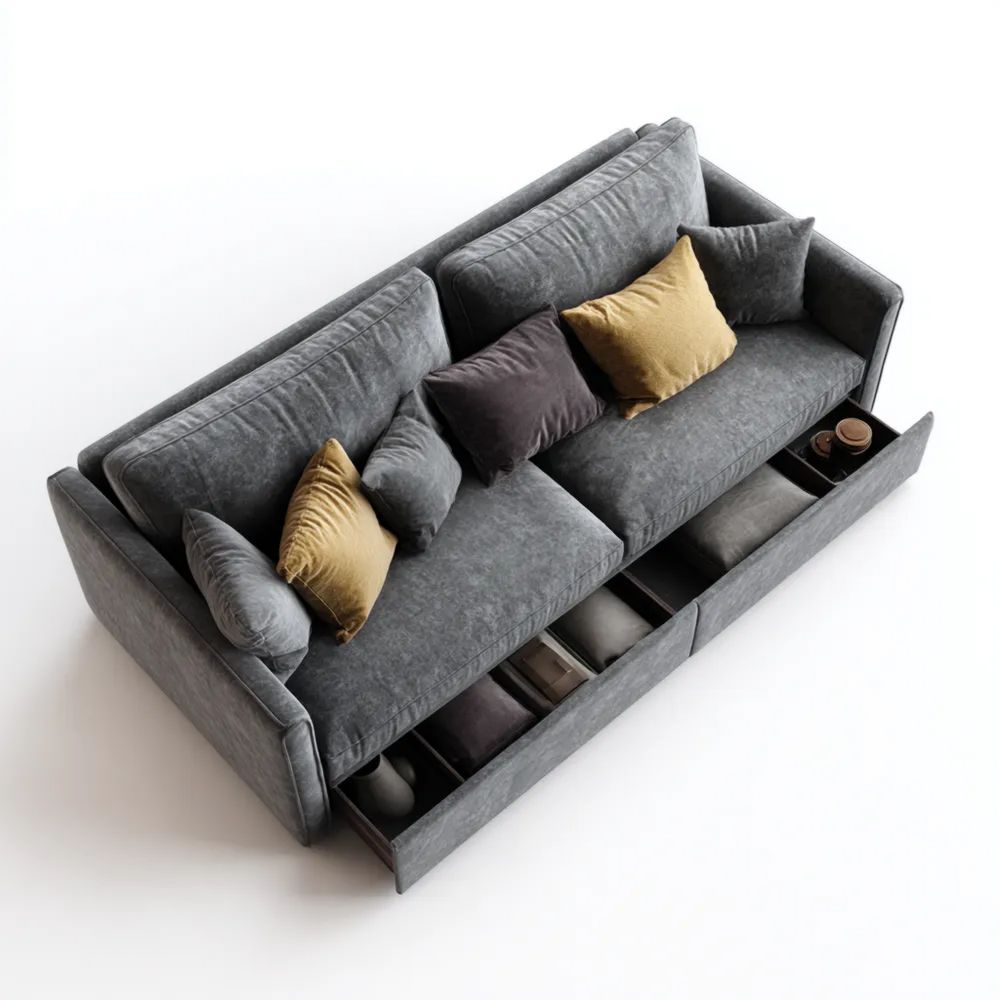 2-Sitzer-Sofa mit Schubladen Stoff 200x90x85 cm – Dunkelgrau – Moderner Stil-easeanova