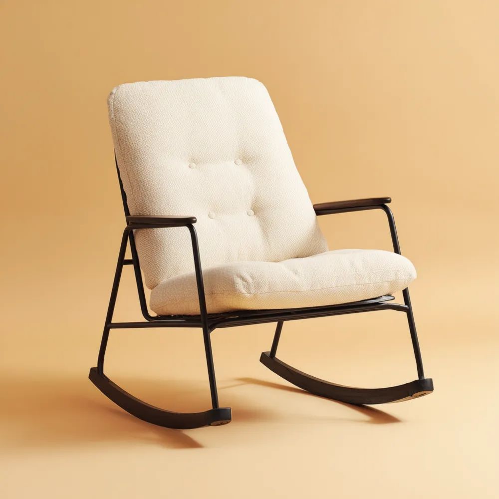 Schaukelstuhl Metallrahmen 85x56x90 cm – Cremeweiß – Moderner Stil-easeanova