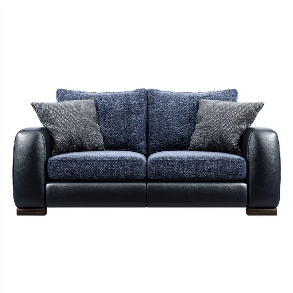 2-Sitzer-Sofa Stoff- und Lederkombination 150x85x90 cm – Dunkelblau/Schwarz – Modernes Design-easeanova