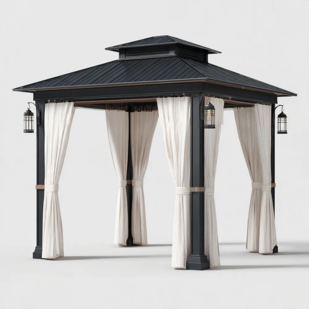 Pergola Stahl 300x300x250 cm – Schwarz/Beige – Moderne Außenbereichslösung-easeanova