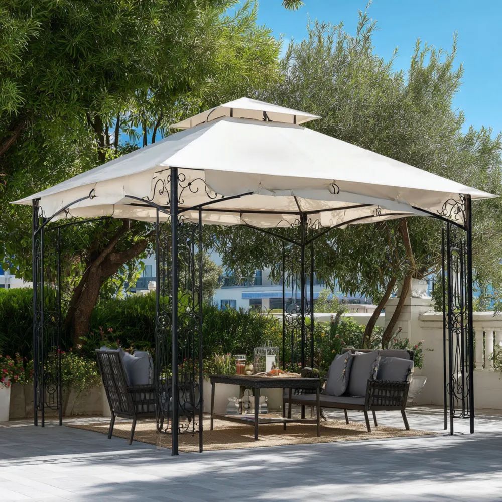 Gartenpavillon Metallgestell 3x4x2.8m Cremeweiß - Klassisches Design-easeanova