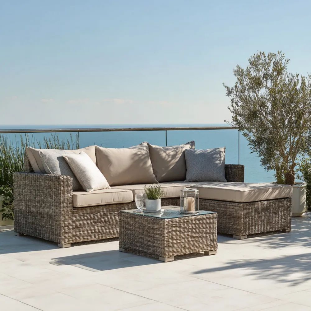 Garten-Sofaset Rattan 220x150x65 cm – Beige – Modernes Design