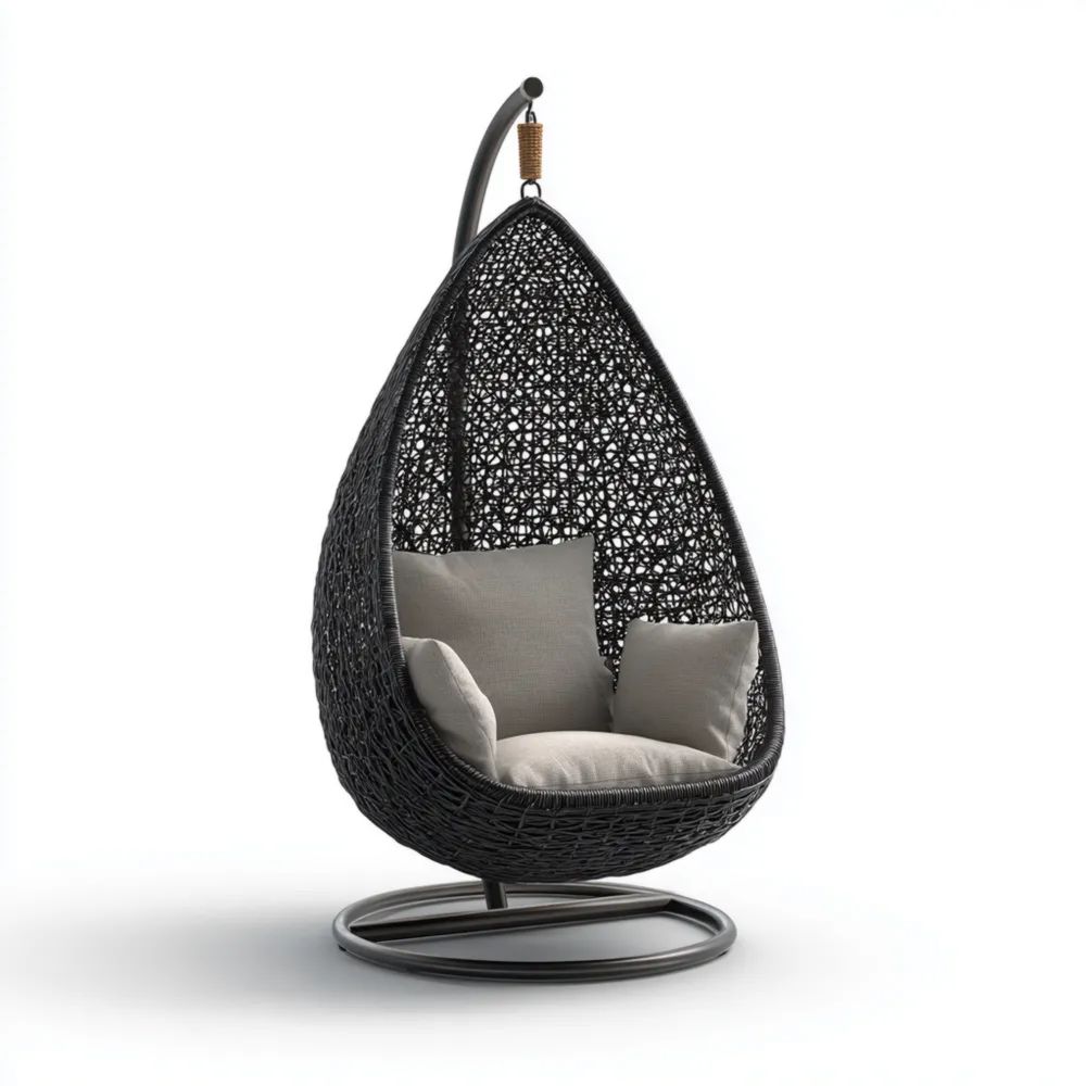 Hängesessel Rattan 105x105x195 cm – Schwarz – Modernes Design