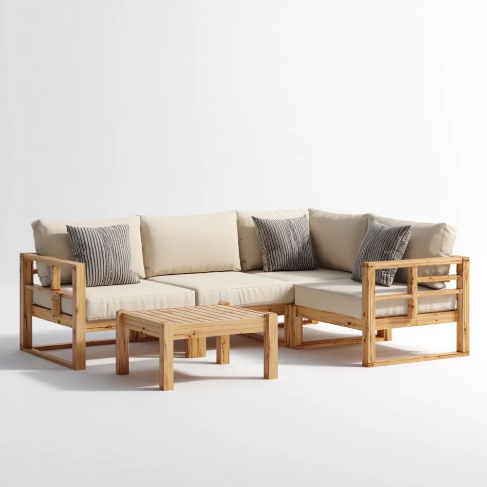 Gartensofaset Holz 250x70x65 cm – Natur/Beige – Moderner Stil