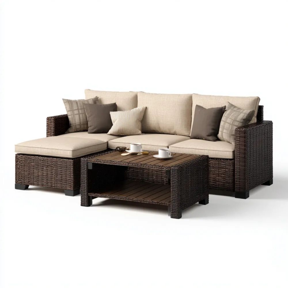 Garten-Sofaset Rattan 250x150x75 cm - Cremefarben - Moderner Stil