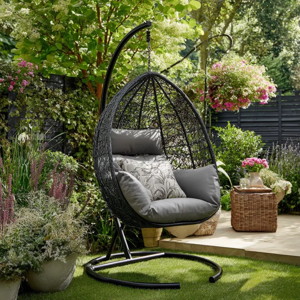 Hängesessel Rattan 95x75x120 cm - Schwarz - Outdoor