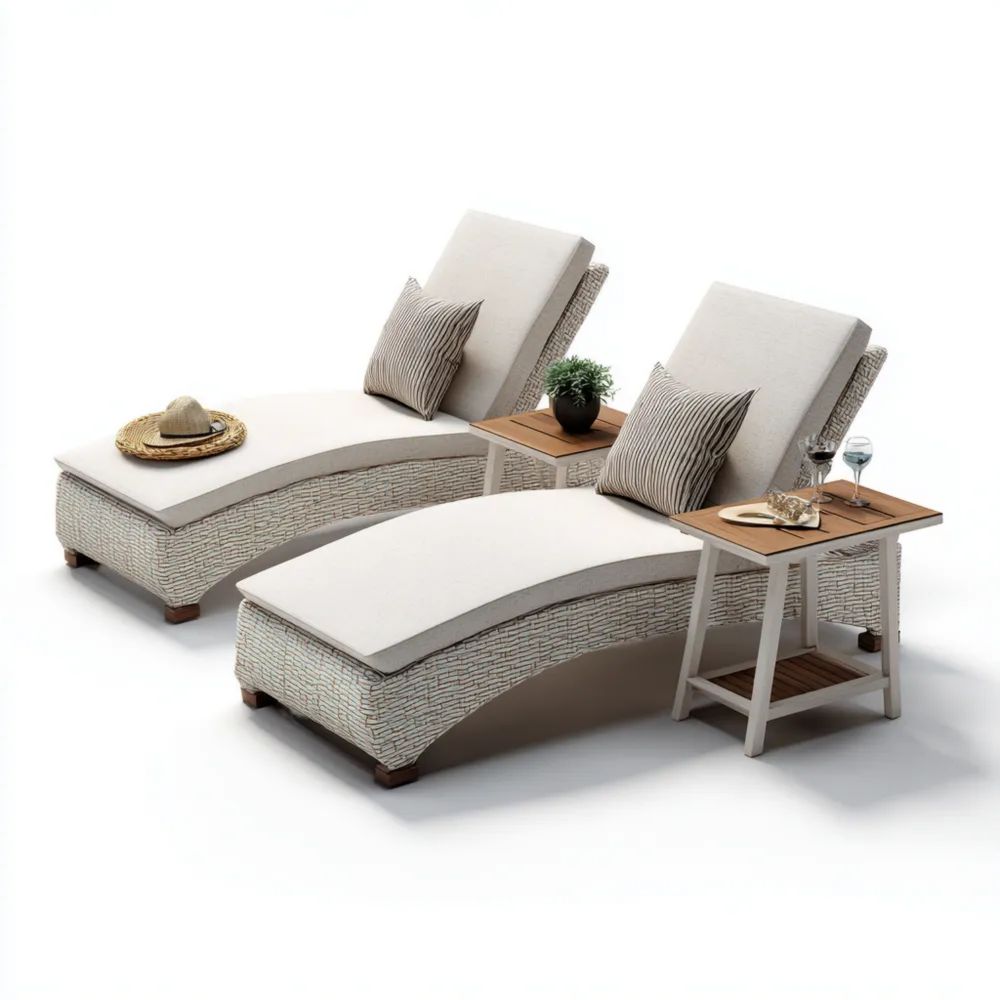 Gartenliegen-Set Polyrattan 200x70x35 cm - Cremeweiß