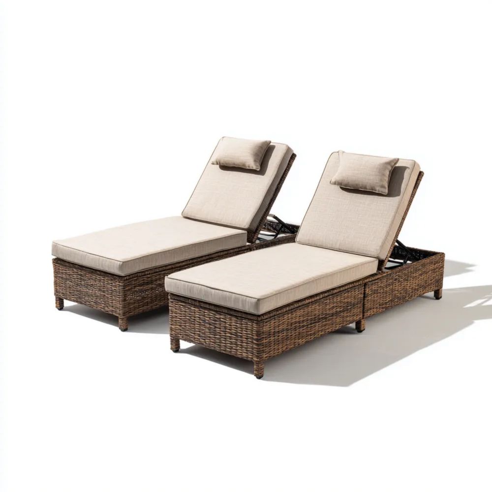 Gartenliege Set Rattan 200x60x40 cm - Beige - Modernes Design