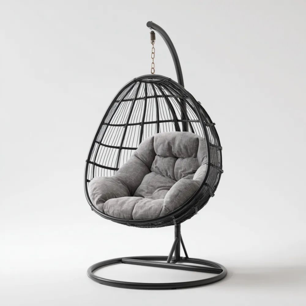 Hängesessel Rattan 100x100x195 cm – Schwarz/Grau – Modernes Design