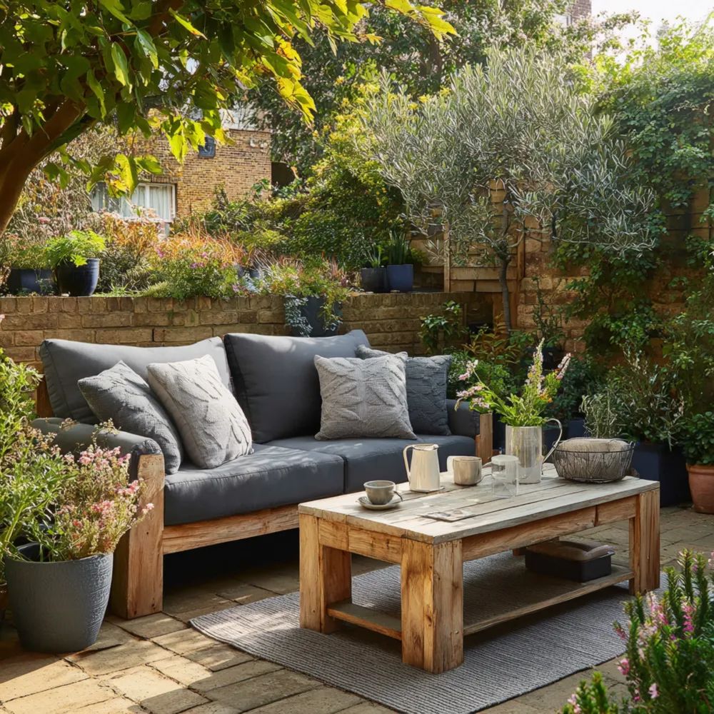 Gartensofaset Holzrahmen Weichgepolstert 200x80x75 cm – Dunkelgrau – Modernes Design