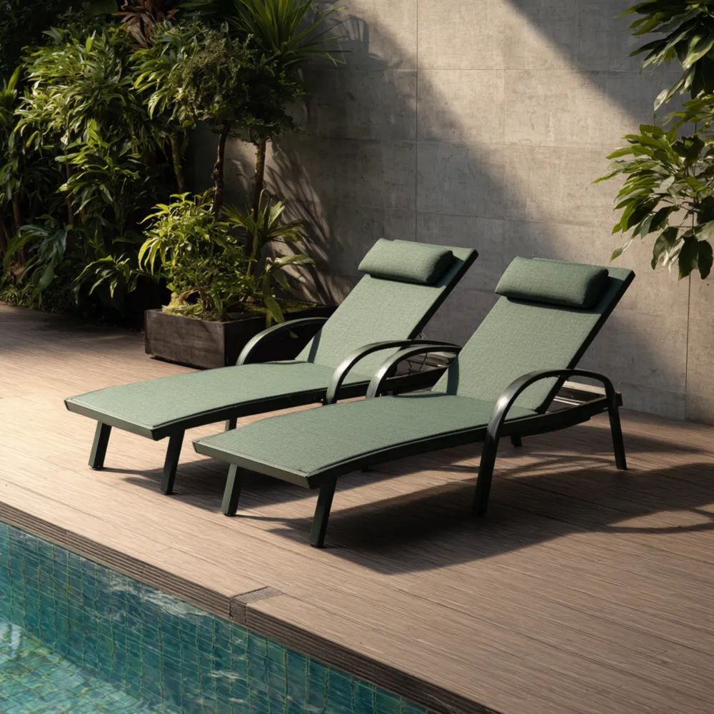 Gartenliegen Aluminium-Gestell 200x70x35 cm – Dunkelgrün – Modernes Design