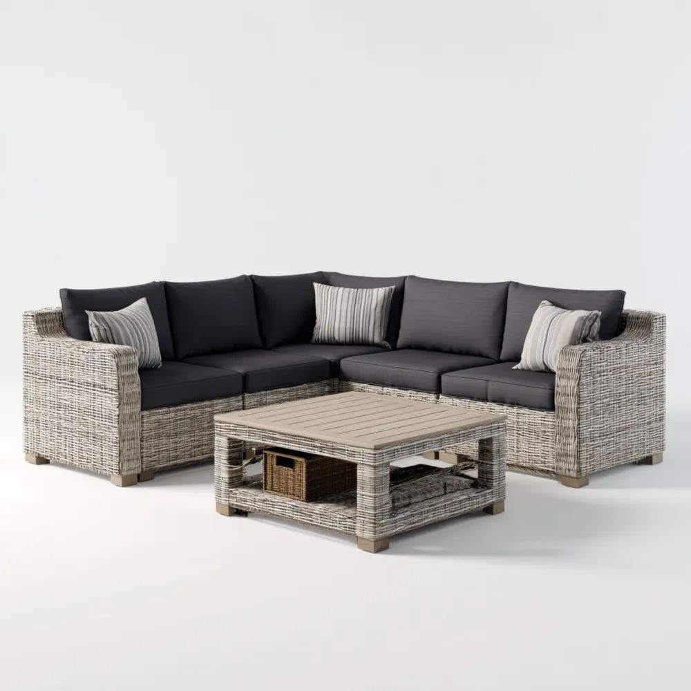 Garten-Sofaset Polyrattan 200x200x75 cm – Dunkelgrau – Modernes Design