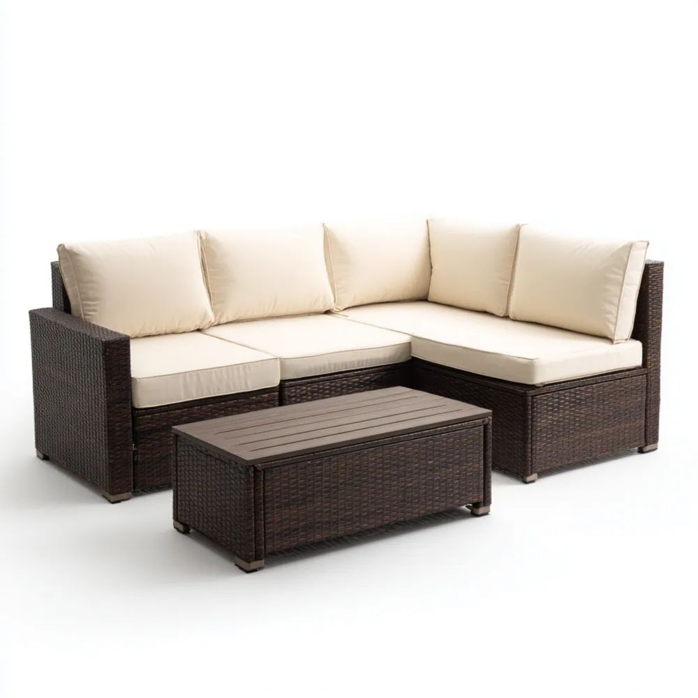 Garten-Sofaset Polyrattan 200x150x65 cm – Braun/Creme – Moderner Stil