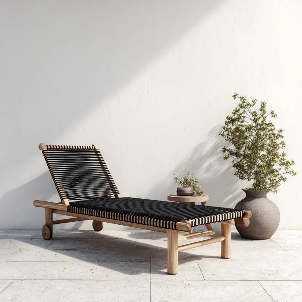 Gartenliege Holz 200x70x35 cm – Schwarz – Minimalistisches Design