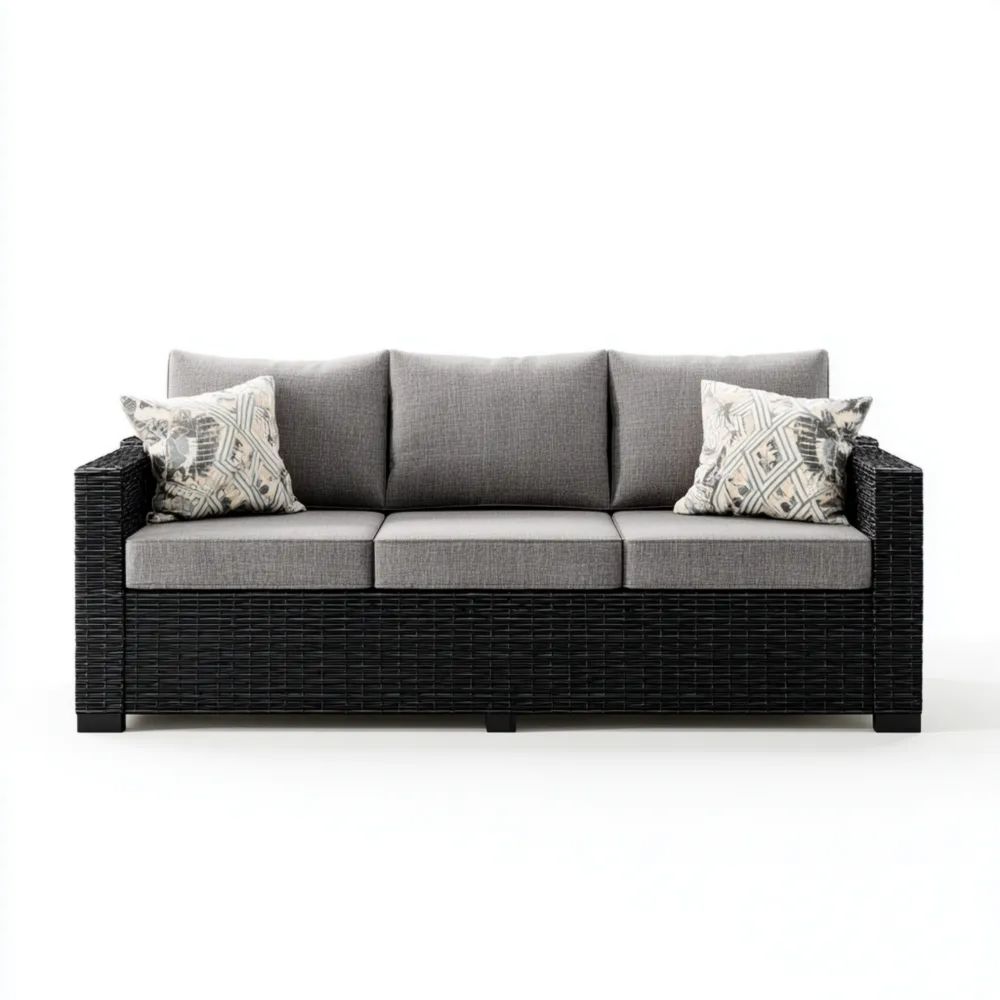 3-Sitzer-Gartensofa Rattan 200x80x75 cm – Grau/Schwarz – Modernes Design