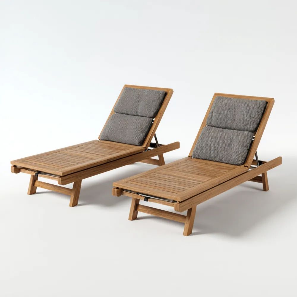 Verstellbare Gartenliege Set aus Holz - 200x65x35 cm - Grau