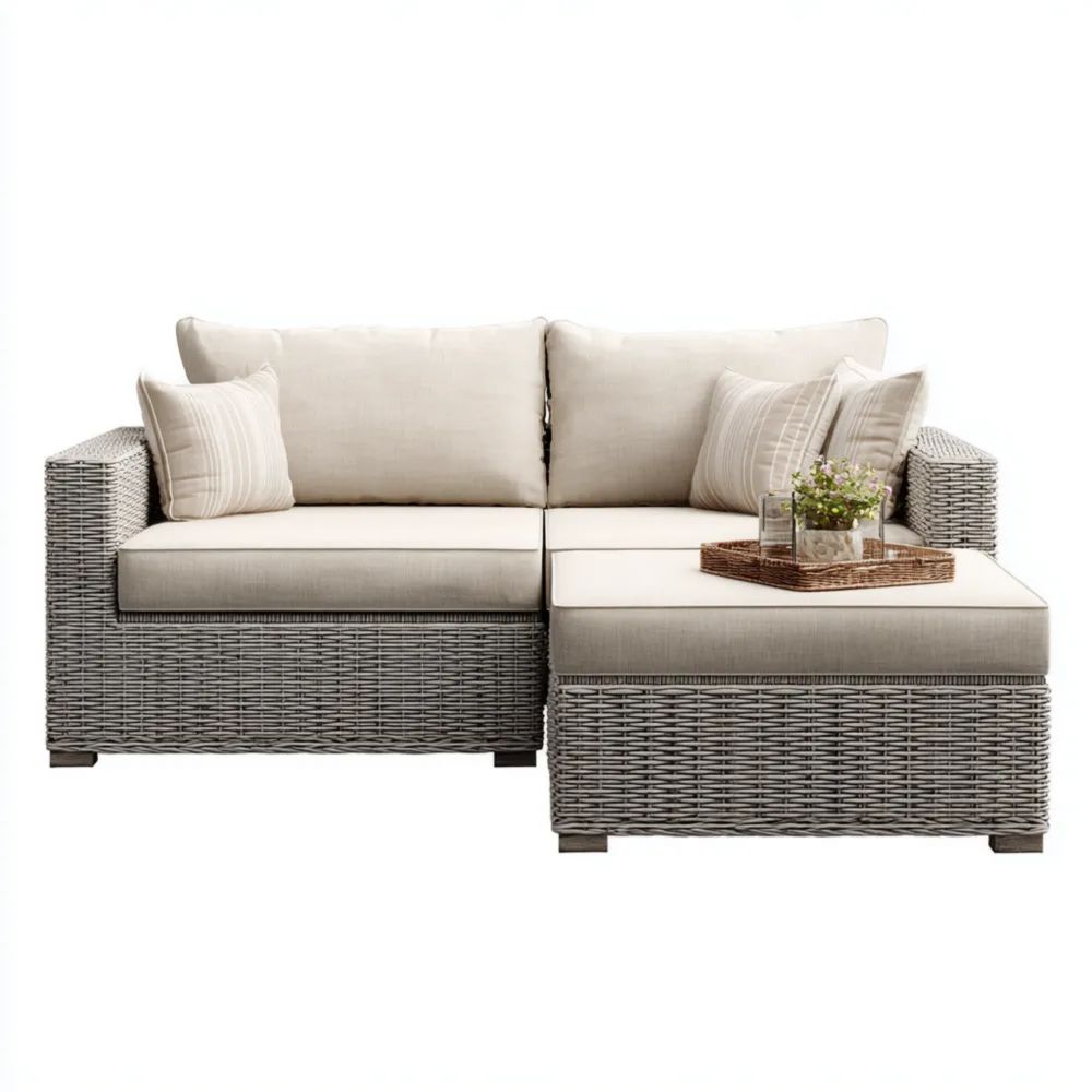 Garten-Sofaset Polyrattan 200x130x90 cm – Grau/Creme – Moderner Stil