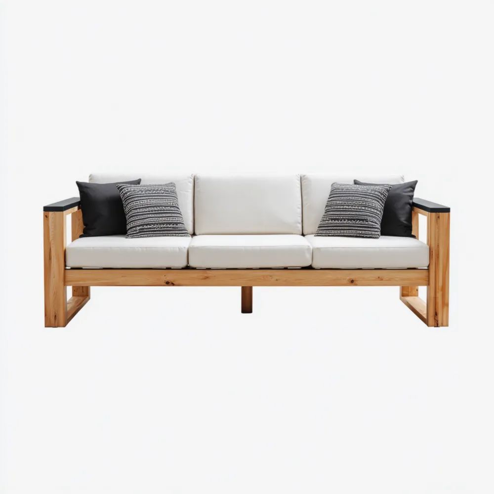 3-Sitzer-Gartensofa 210x80x75 cm Holzrahmen Cremeweiß - Minimalistisches Design