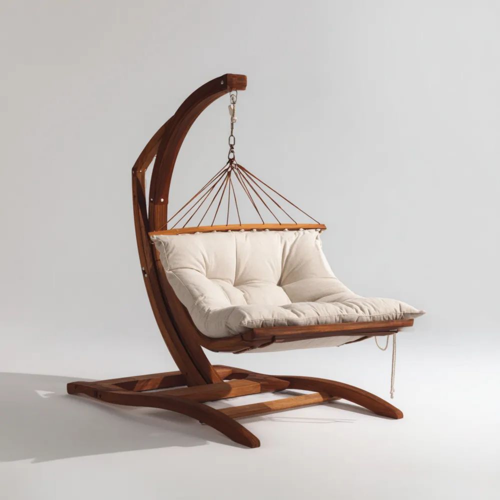 Hängesessel 100x60x160 cm Holzrahmen Baumwolle Creme – Outdoor Komfort