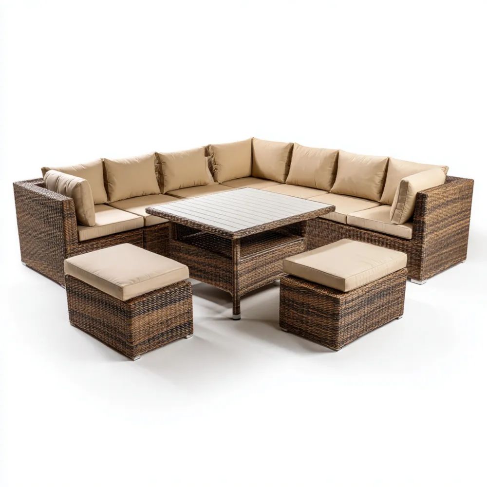 Garten-Sofaset Rattan 210x210x65 cm - Braun/Beige - Modernes Design