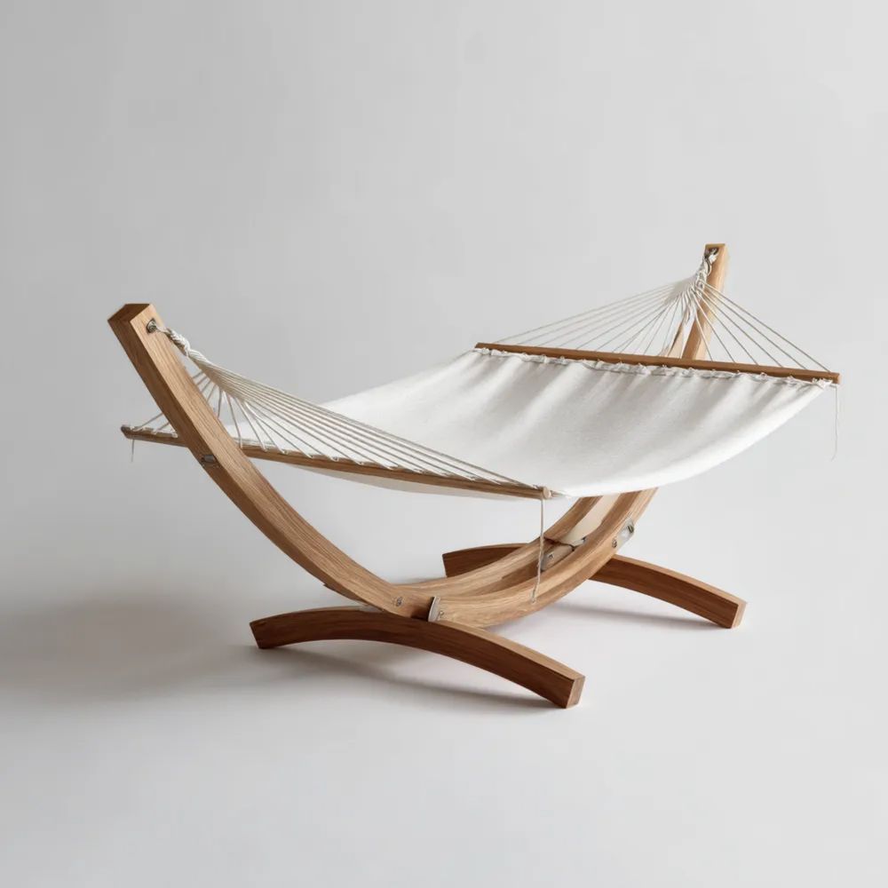 Hängematte mit Gestell 200x100x150 cm - Naturweiß - Modernes Design