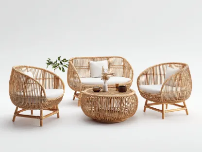 Salon de jardin pour terrasse en rotin naturel ensemble 4 pièces 160x80x75 cm - Bois naturel - Mobilier d'extérieur style bohème-Casamymart