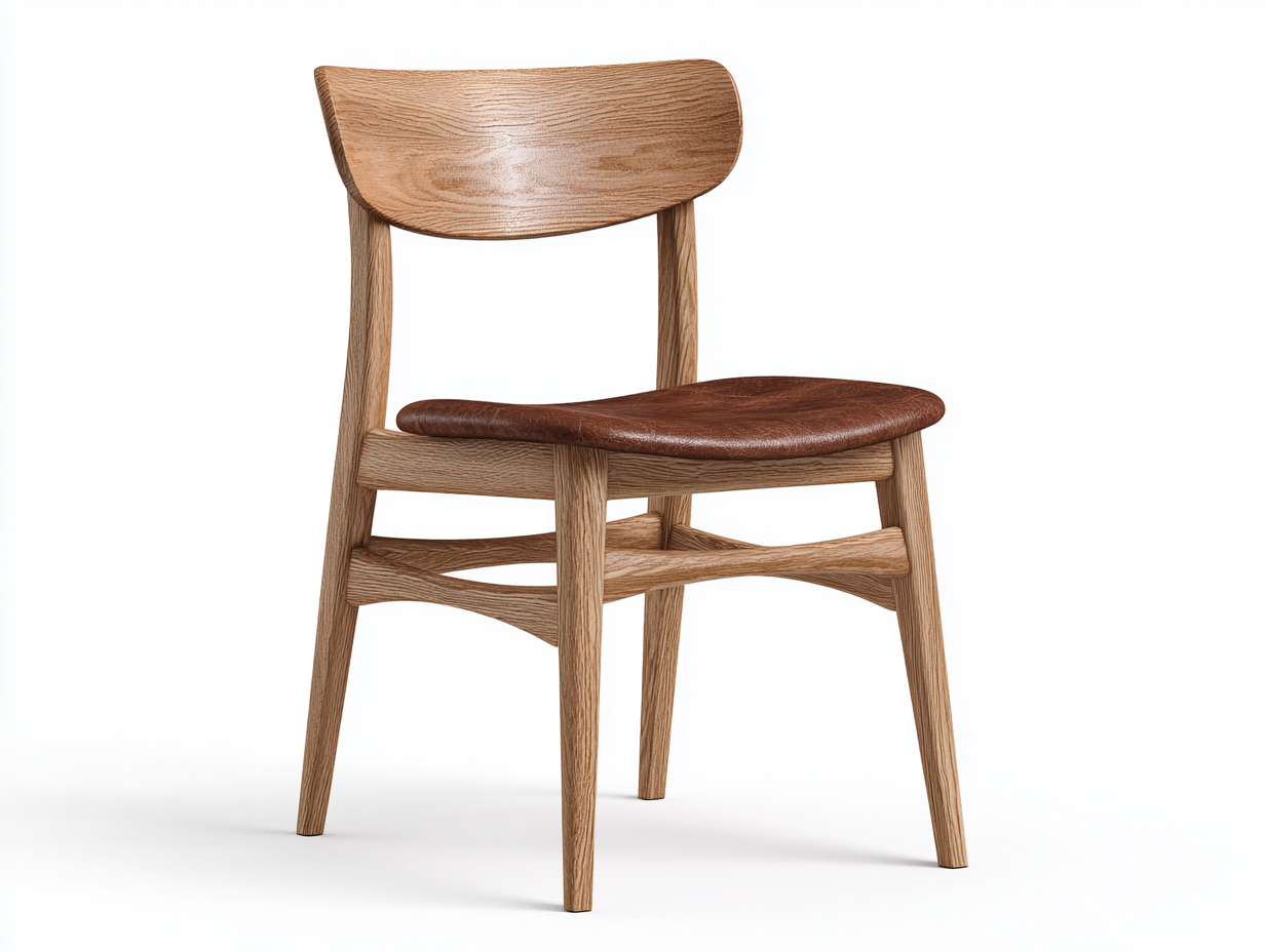 Chaise de salle à manger en bois massif et assise en cuir 45x52x80 cm - marron - design contemporain-Casamymart