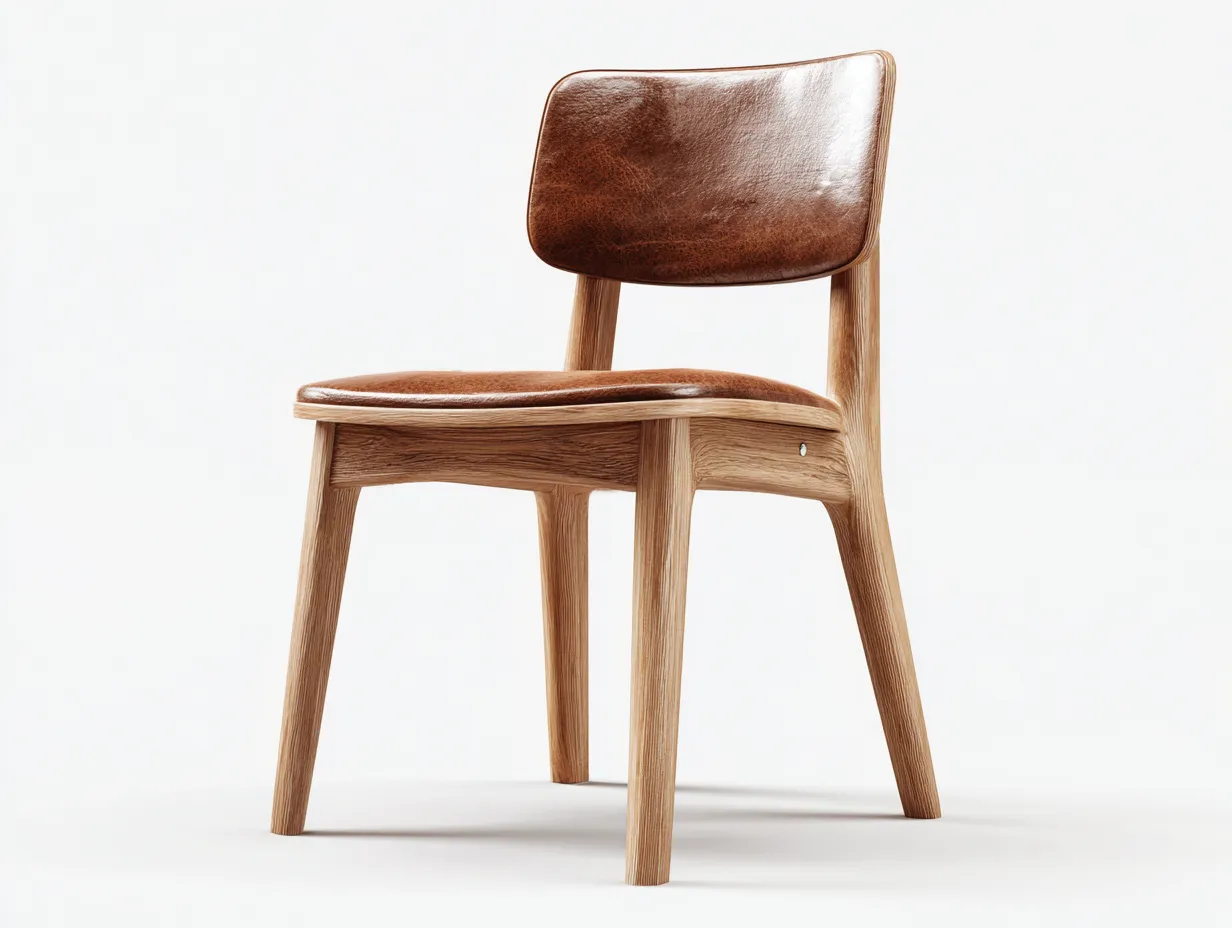 Chaise de salle à manger en cuir et bois 52x55x80 cm - Marron - style élégant intemporel-Casamymart