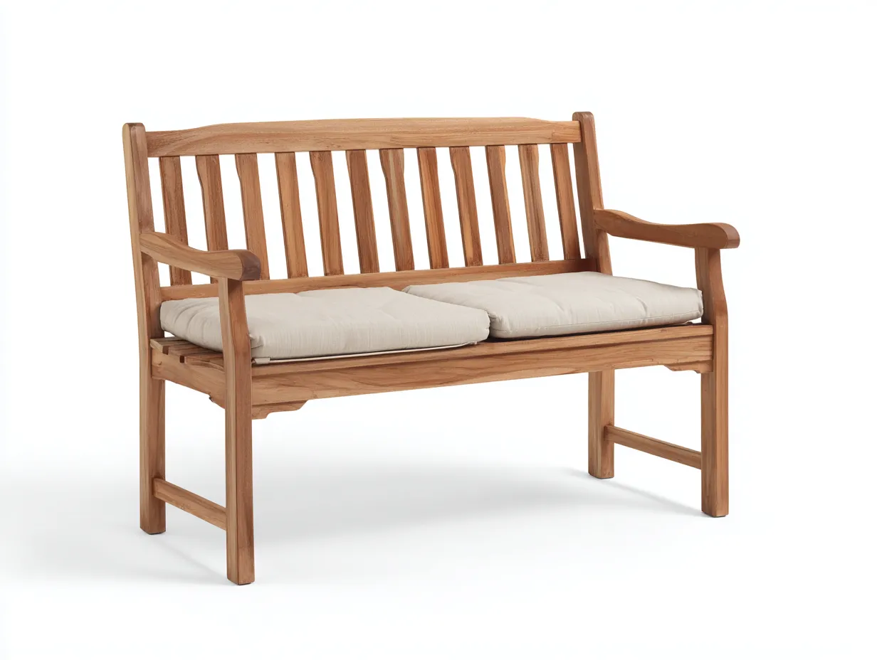 Banc de jardin en bois massif avec assise rembourrée 120x55x85 cm - Bois naturel - Banc d'extérieur style classique-Casamymart