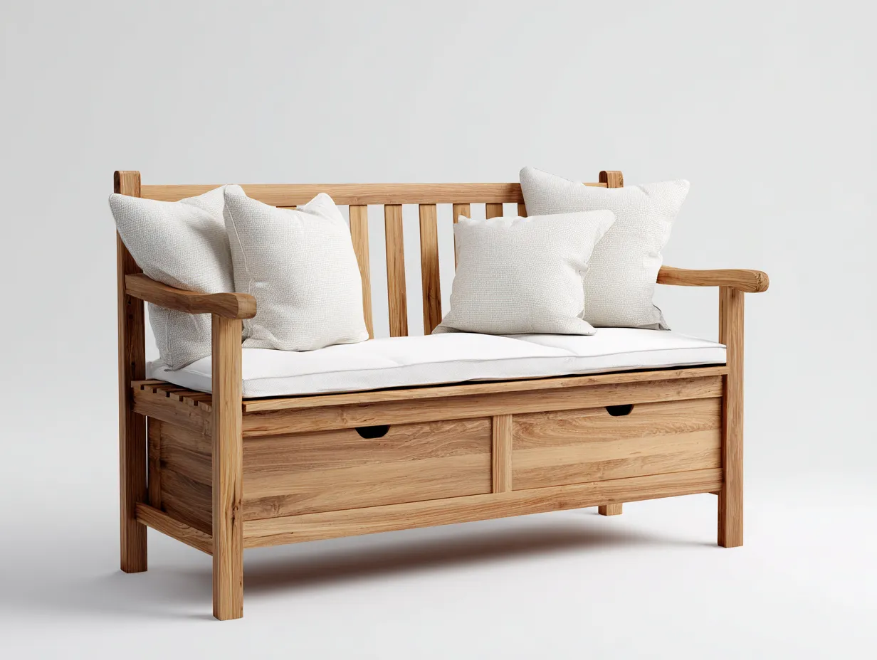 Banc de jardin en bois massif avec rangement intégré 140x60x90 cm - Bois naturel - Banc d'extérieur fonctionnel style classique-Casamymart