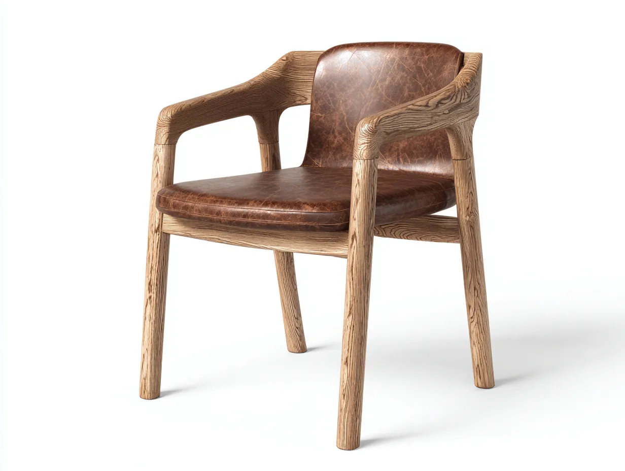Chaise de salle à manger en bois massif et revêtement synthétique 55x56x78 cm - Bois naturel-Marron - Chaise avec accoudoirs style contemporain-Casamymart