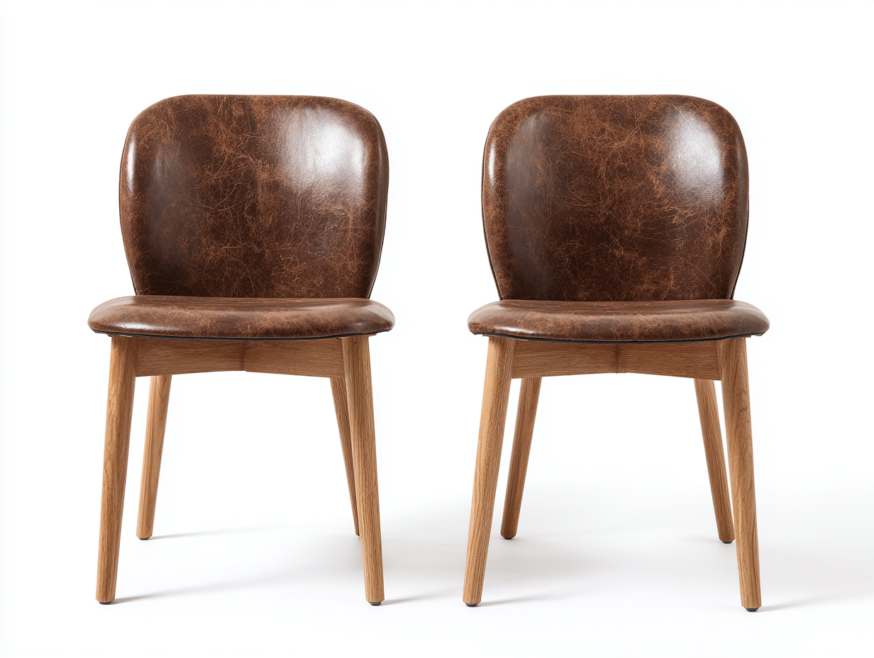 Chaise de salle à manger en similicuir et bois 50x55x82 cm - usage intérieur - marron - design contemporain-Casamymart