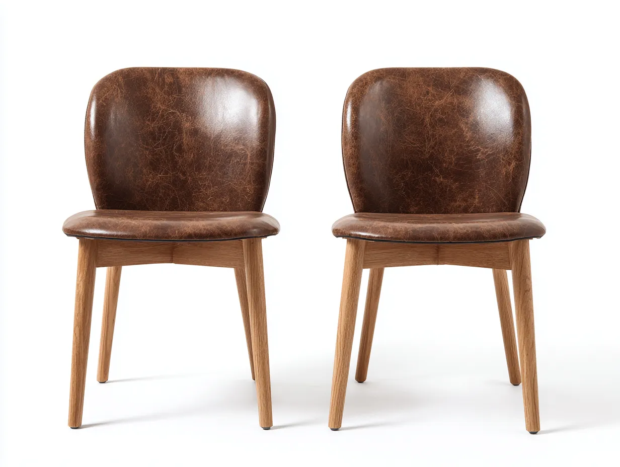 Chaise de salle à manger en similicuir et bois 50x55x82 cm - usage intérieur - marron - design contemporain-Casamymart