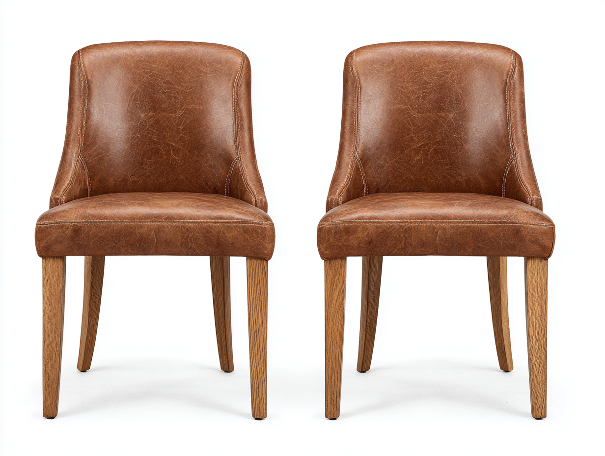 Chaise de salle à manger lot de 2 en bois massif et revêtement synthétique 50x55x82 cm - Bois naturel-Marron - Chaises de repas style contemporain-Casamymart