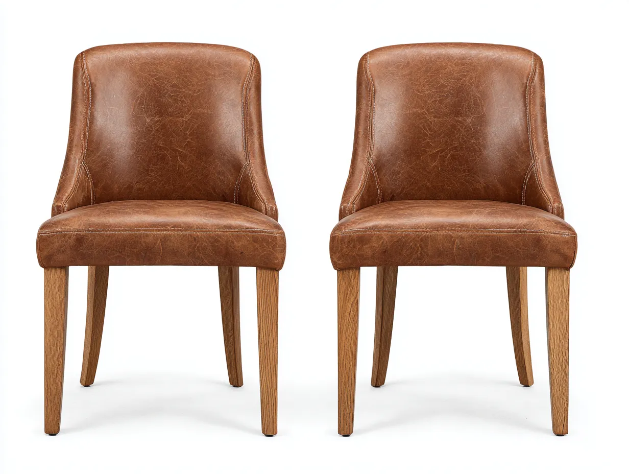 Chaise de salle à manger lot de 2 en bois massif et revêtement synthétique 50x55x82 cm - Bois naturel-Marron - Chaises de repas style contemporain-Casamymart