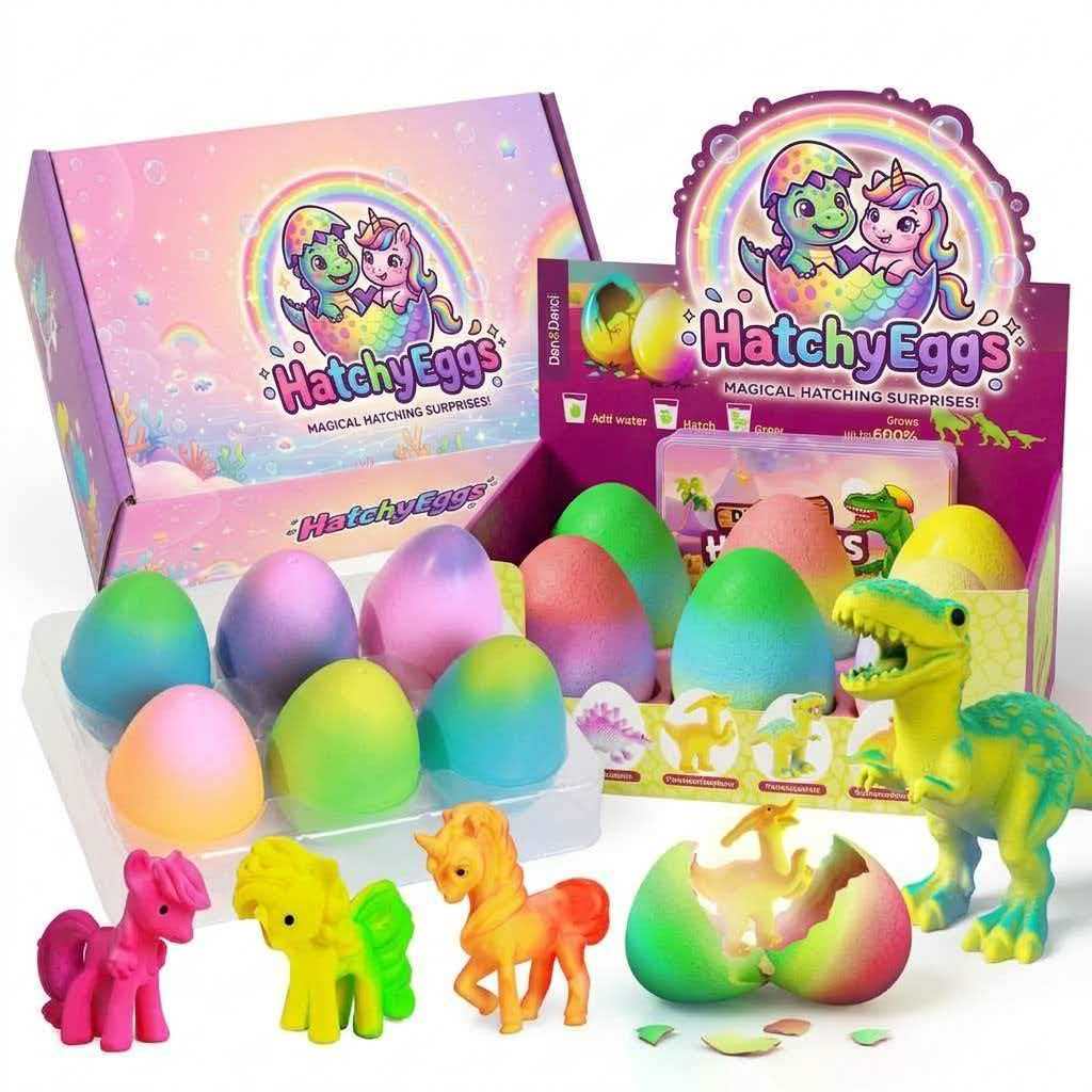 12-Pack Magical Hatching Eggs Combo: 6 Dinosaur & 6 Unicorn Eggs