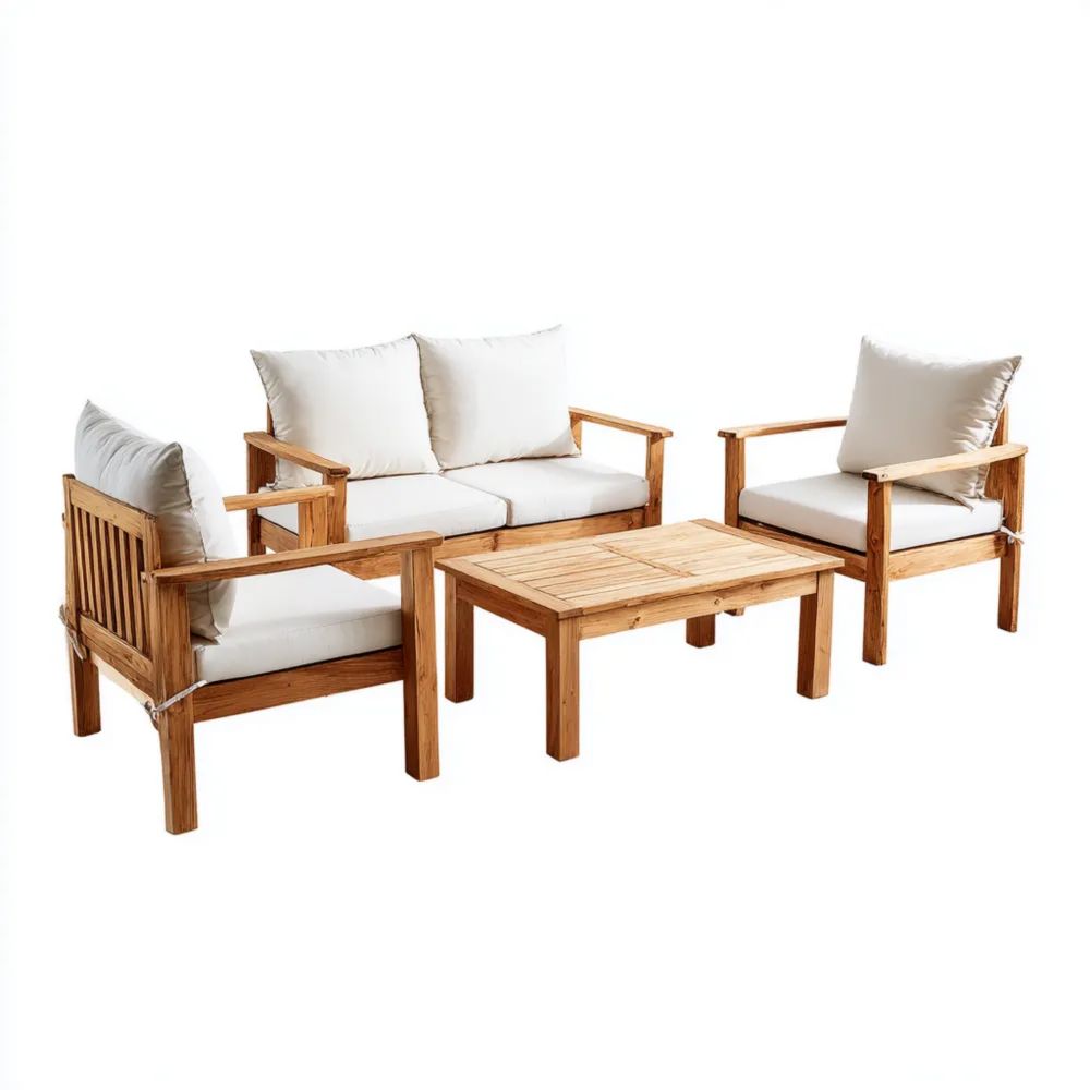 Garten-Sofaset Holz 120x65x88 cm – Beige – Klassisches Design