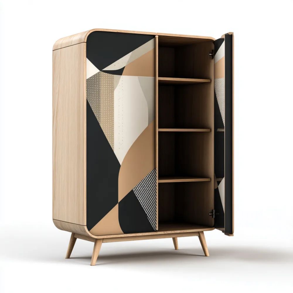 Moderner Aufbewahrungsschrank Holz 120x60x40 cm – Geometrisches Muster